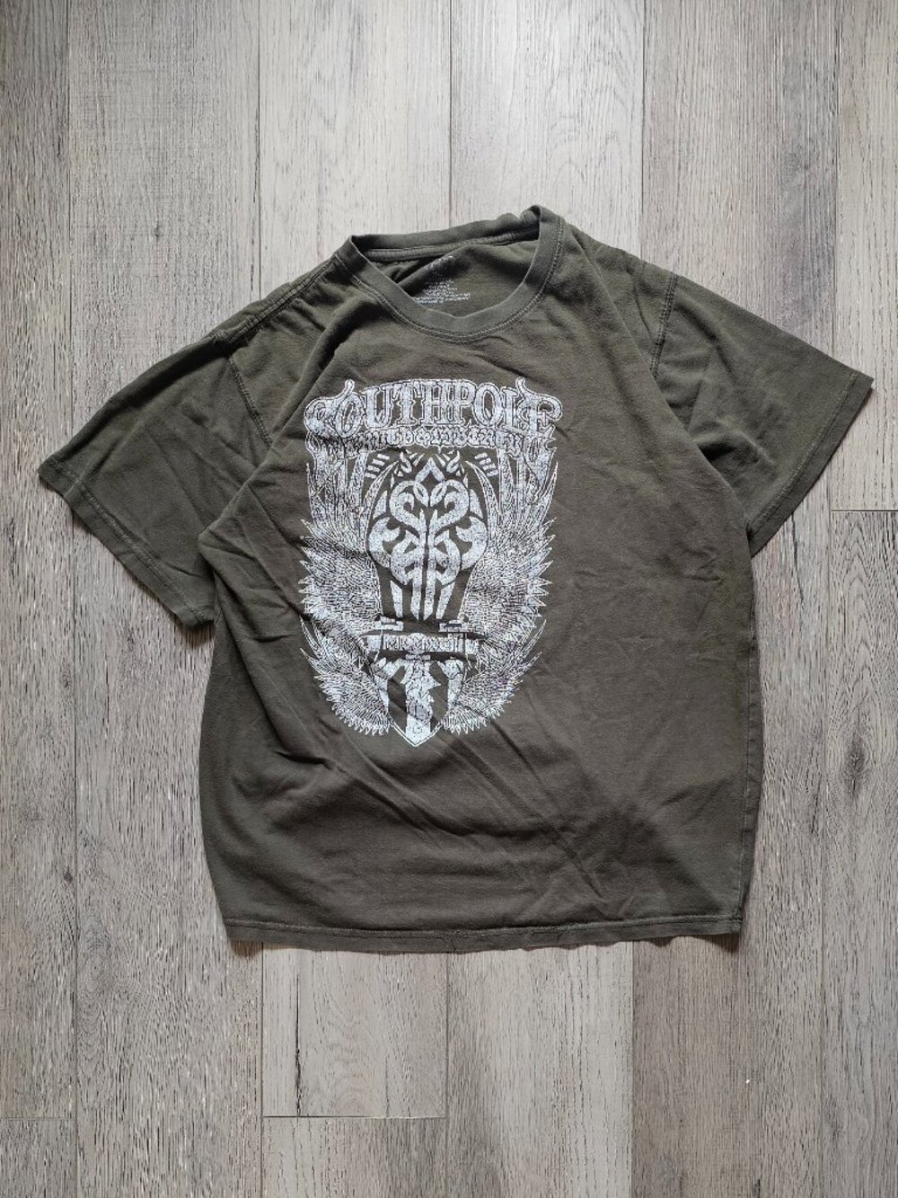 Vintage Southpole Graphic T-Shirt Mens XL Olive Green Y2K Cyber Grunge Wings